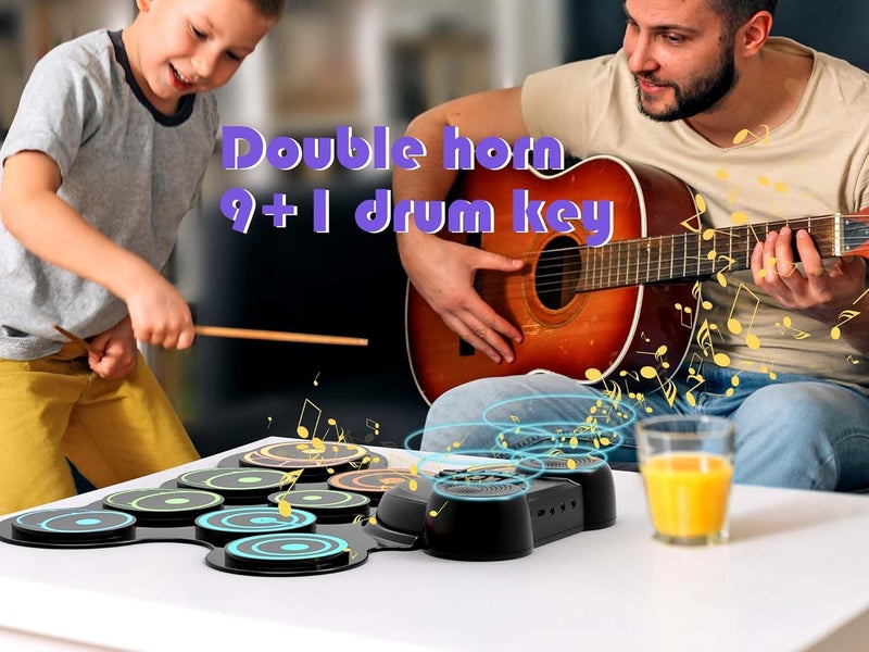 MARVTOWN 10 Pads Electronic Drum Sets,Electric Drum Set,Drum Pad with Headphone Jack, Built-in 2 Speaker Foot Pedals and Drumsticks, Kids Drum Set Compatible with MIDI Output, Christmas gifts for kids - Image 2
